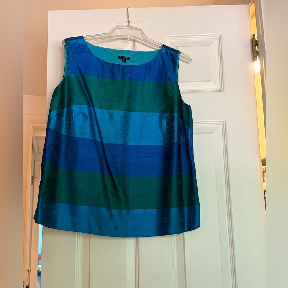 Talbots Blue and Green Striped Silk Tank Top